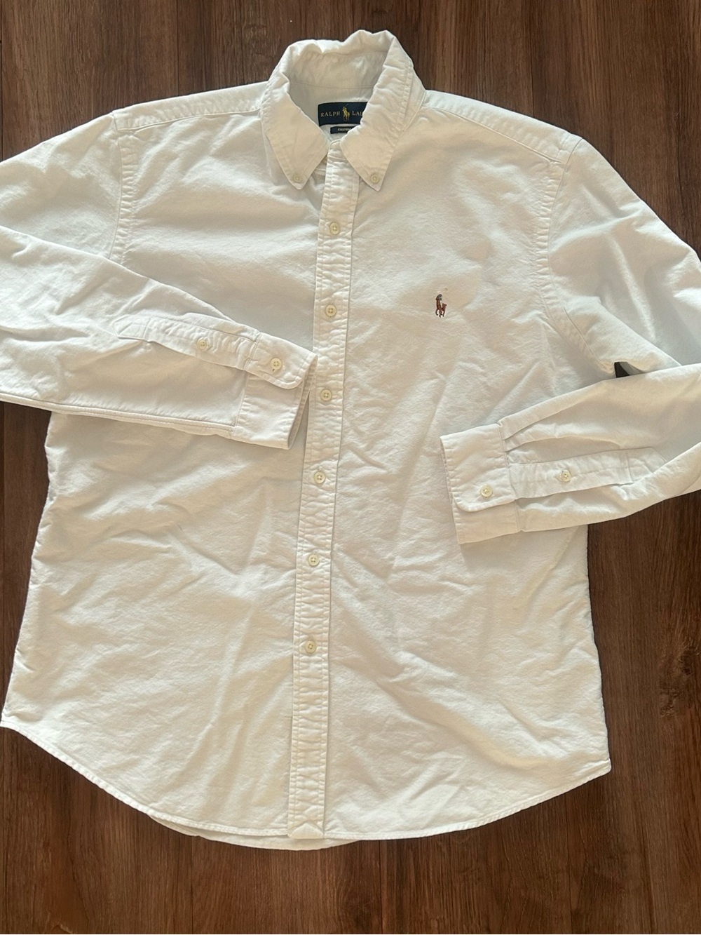 Ralph Lauren Custom Fit White Oxford Collared Button Down Shirt L Long Sleeve